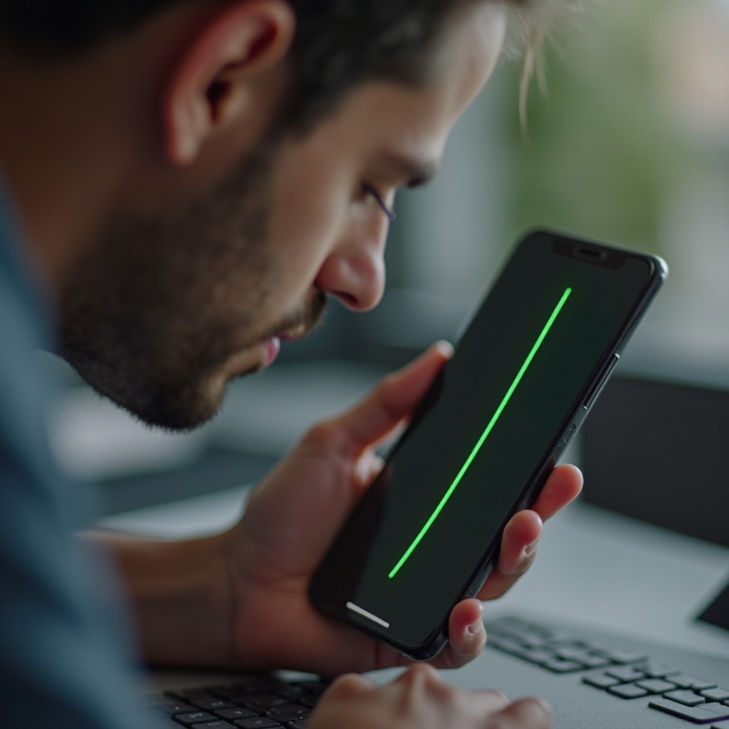 zielona linia na ekranie telefonu